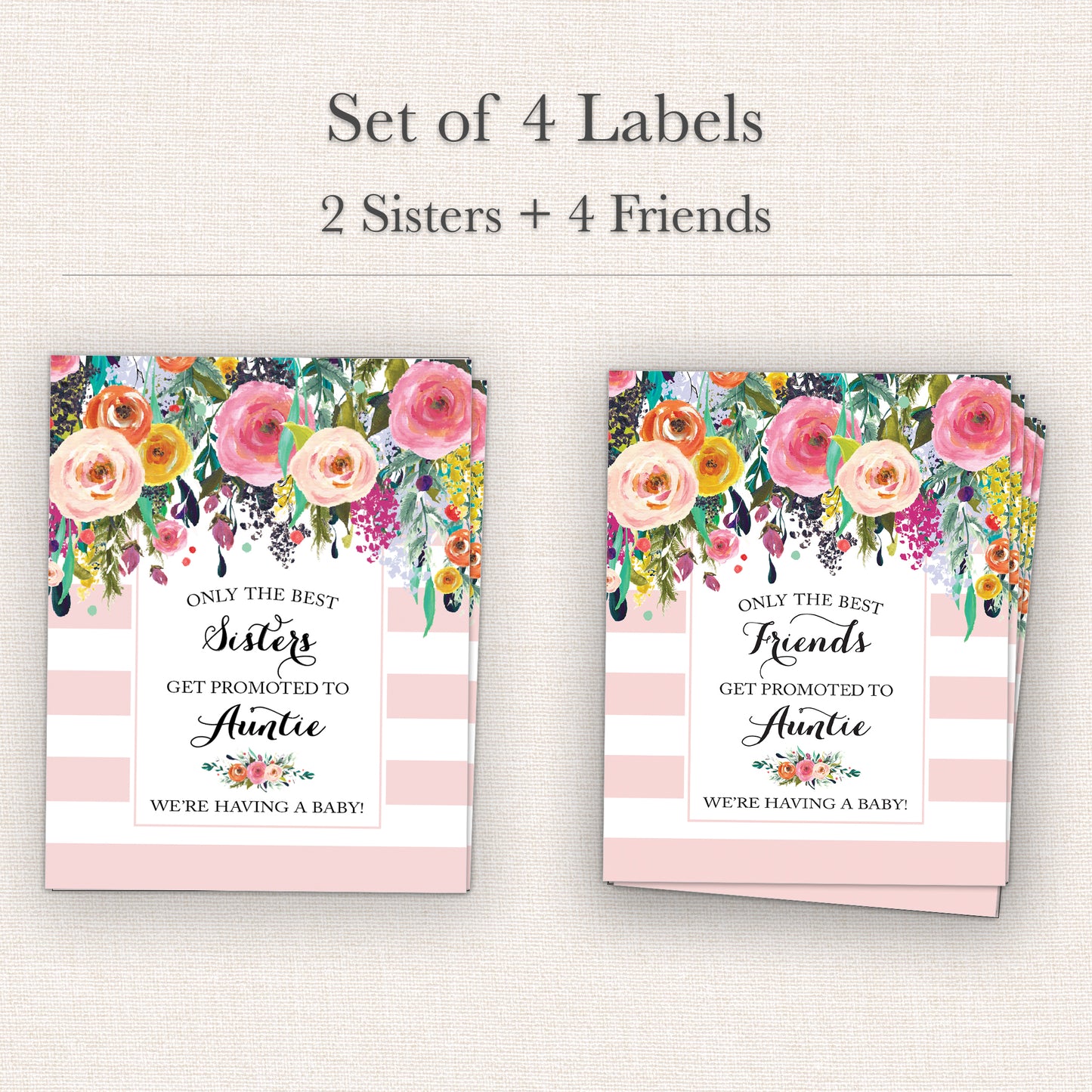 Pregnancy Announcement Wine Labels • Set of 6 • Auntie Reveal for Family & Friends (Final Sale)