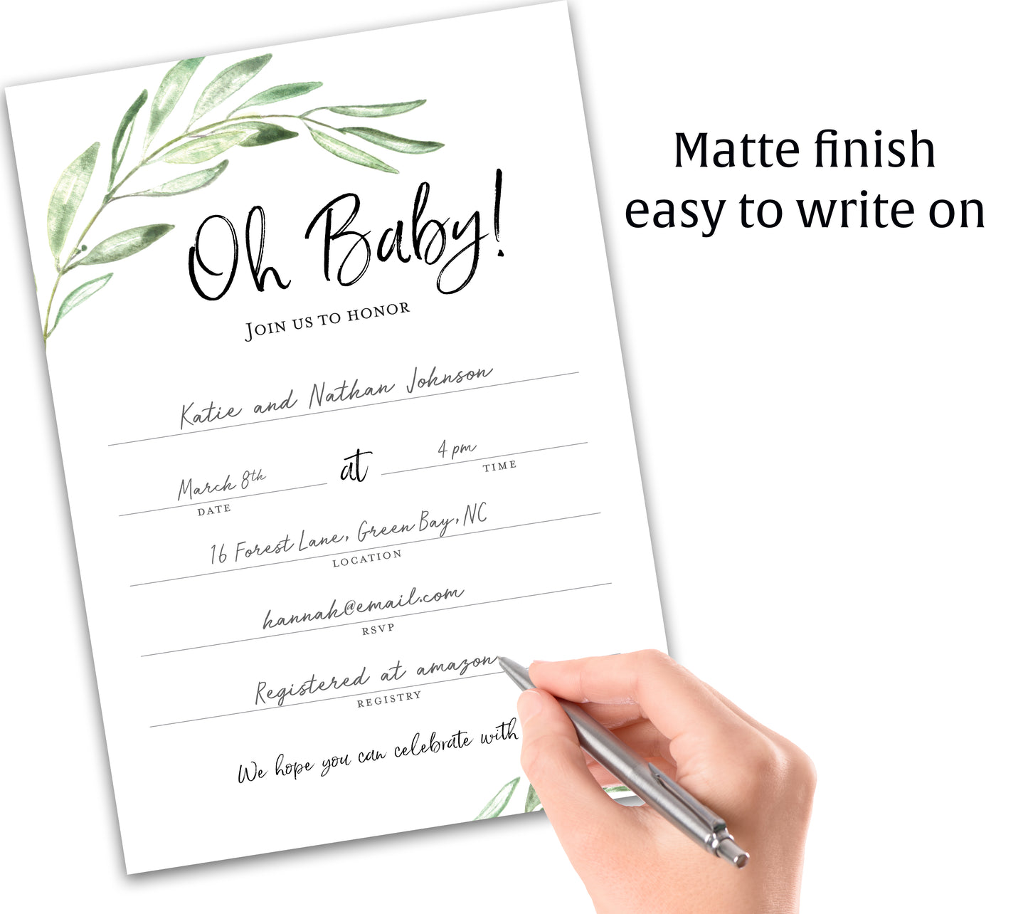 GREENERY Oh Baby! Baby Shower Invitations — Pack of 25