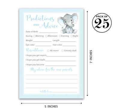 Blue Elephant Baby Shower Game - Predictions & Advice Cards • SET of 25