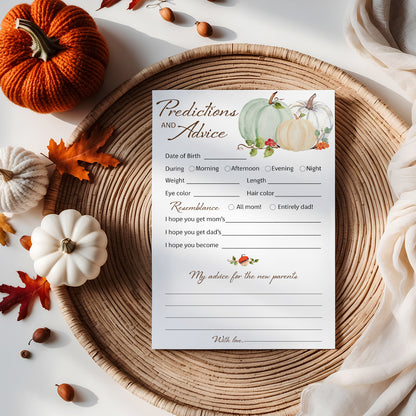 Little Pumpkin Baby Shower Prediction & Advice Cards — Pack of 25 — White Pumpkins Keepsake for New Parents