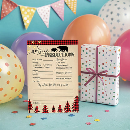 Lumberjack Baby Prediction & Advice Cards • Pack of 25 • Buffalo Plaid