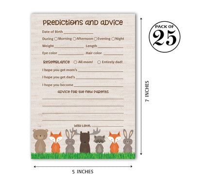 Woodland Animals Baby Shower Game - Predictions & Advice Cards • SET of 25