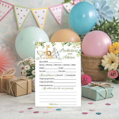 Safari Animals Baby Shower Game - Predictions & Advice Cards • SET of 25