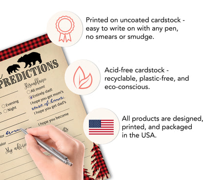 Lumberjack Baby Prediction & Advice Cards • Pack of 25 • Buffalo Plaid