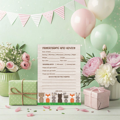 Woodland Animals Baby Shower Game - Predictions & Advice Cards • SET of 25