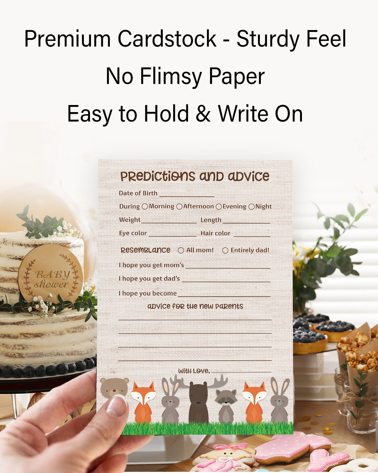 Woodland Animals Baby Shower Game - Predictions & Advice Cards • SET of 25