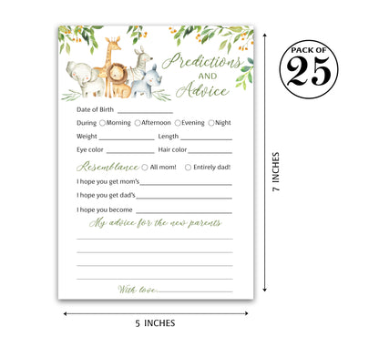 Safari Animals Baby Shower Game - Predictions & Advice Cards • SET of 25