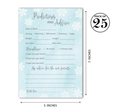 Snowflakes Baby Prediction & Advice Cards • Pack of 25 • Blue Boy Winter Wonderland Baby Shower