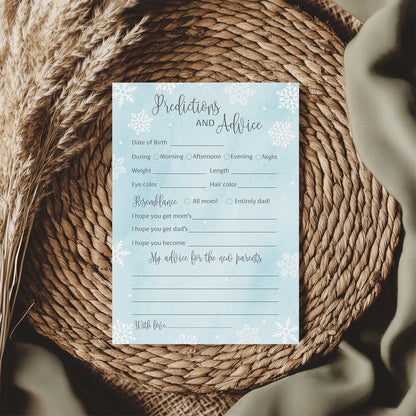 Snowflakes Baby Prediction & Advice Cards • Pack of 25 • Blue Boy Winter Wonderland Baby Shower