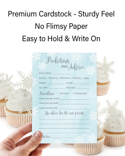 Snowflakes Baby Prediction & Advice Cards • Pack of 25 • Blue Boy Winter Wonderland Baby Shower