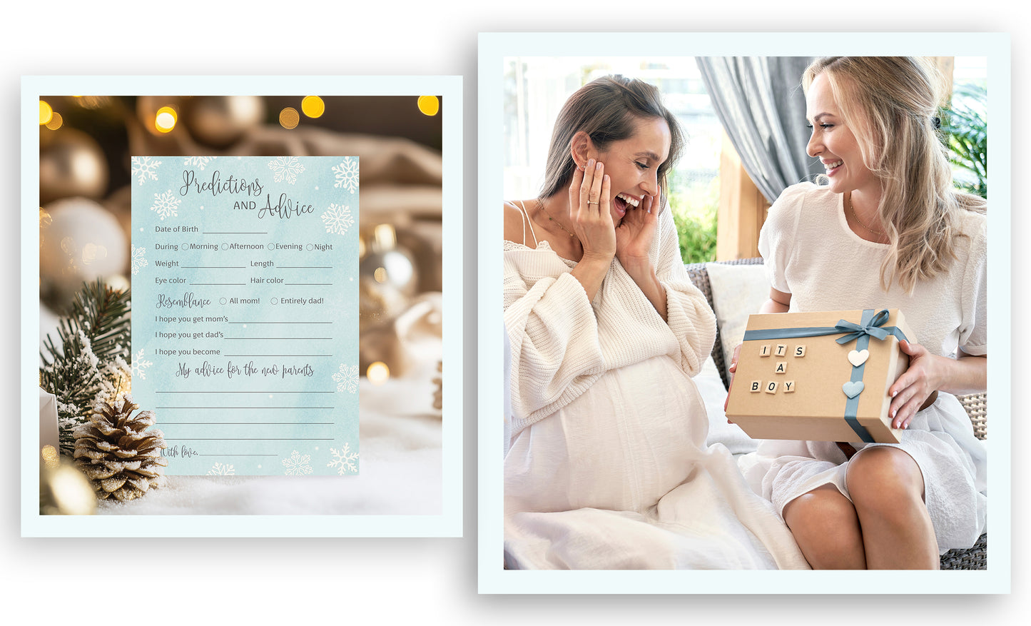Snowflakes Baby Prediction & Advice Cards • Pack of 25 • Blue Boy Winter Wonderland Baby Shower
