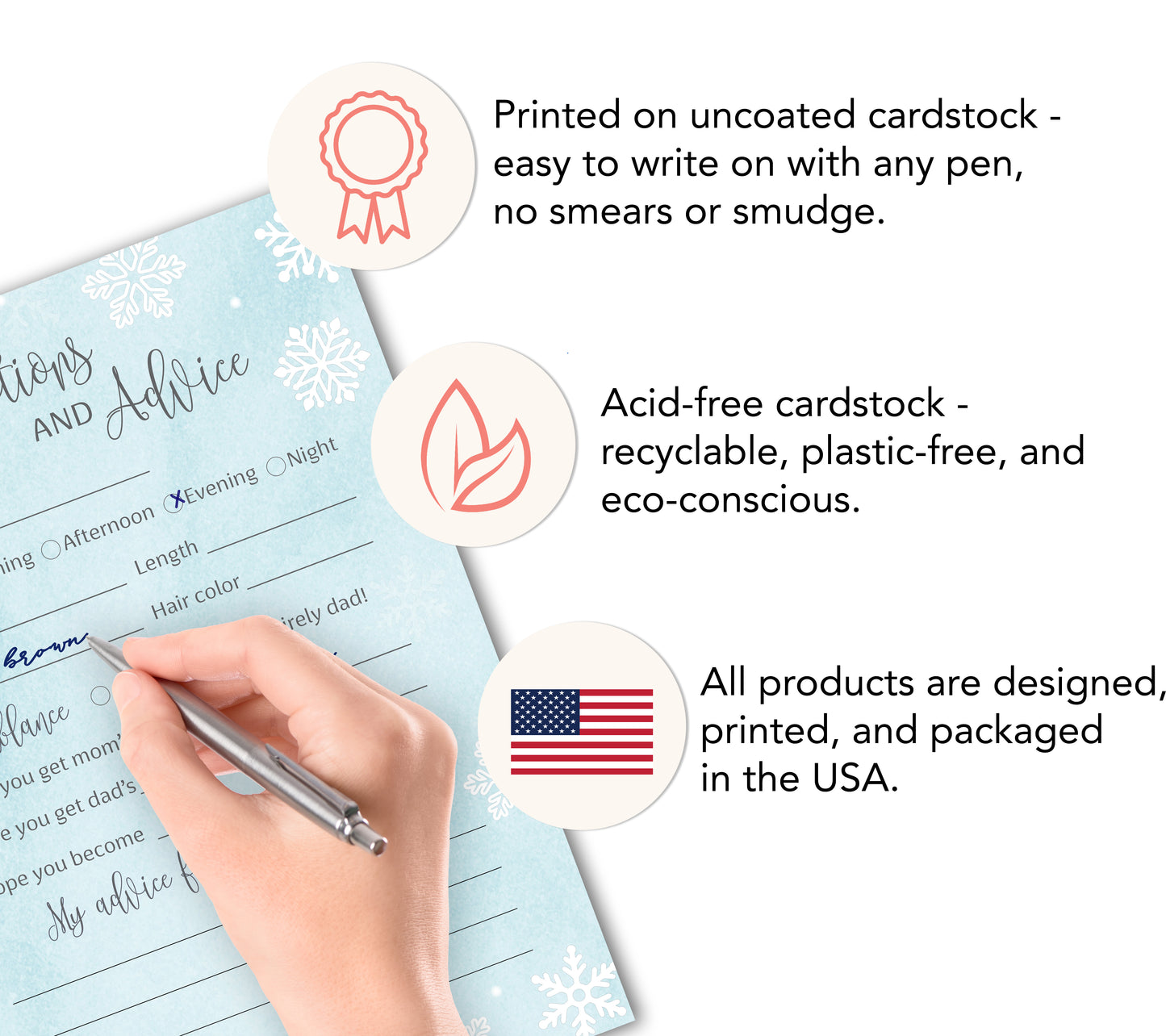 Snowflakes Baby Prediction & Advice Cards • Pack of 25 • Blue Boy Winter Wonderland Baby Shower