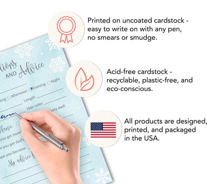 Snowflakes Baby Prediction & Advice Cards • Pack of 25 • Blue Boy Winter Wonderland Baby Shower