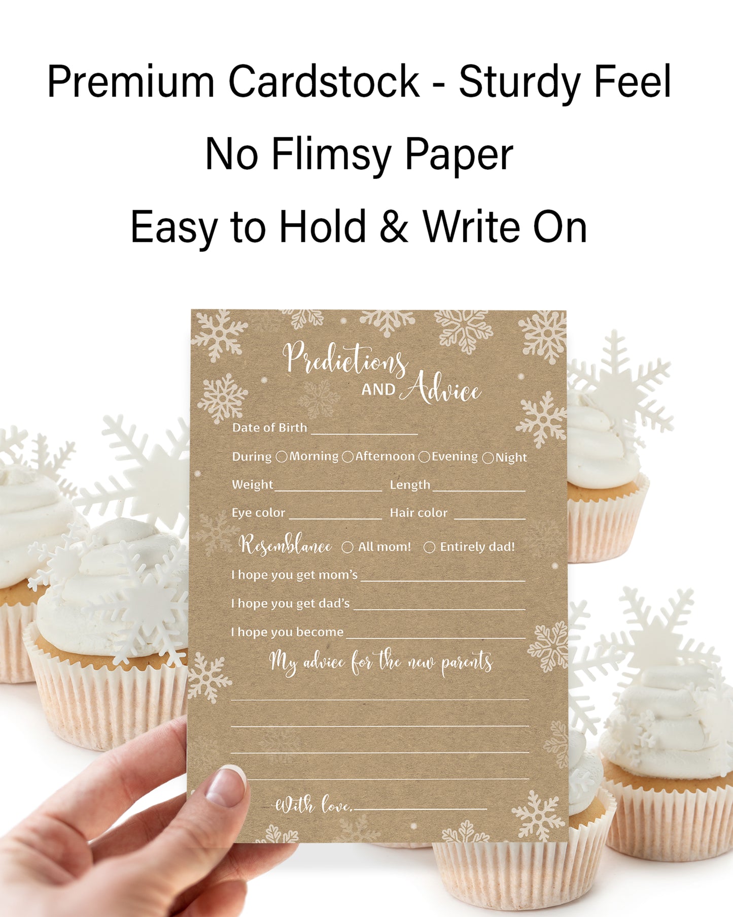 Snowflakes Baby Prediction & Advice Cards • Pack of 25 • Gender Neutral Winter Wonderland Baby Shower