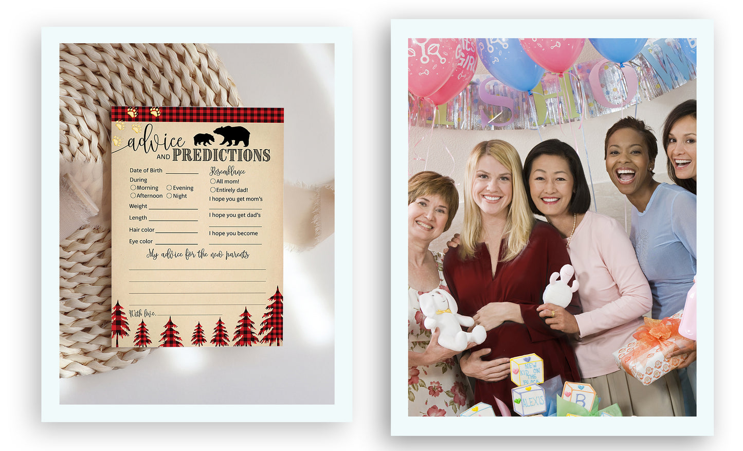 Lumberjack Baby Prediction & Advice Cards • Pack of 25 • Buffalo Plaid