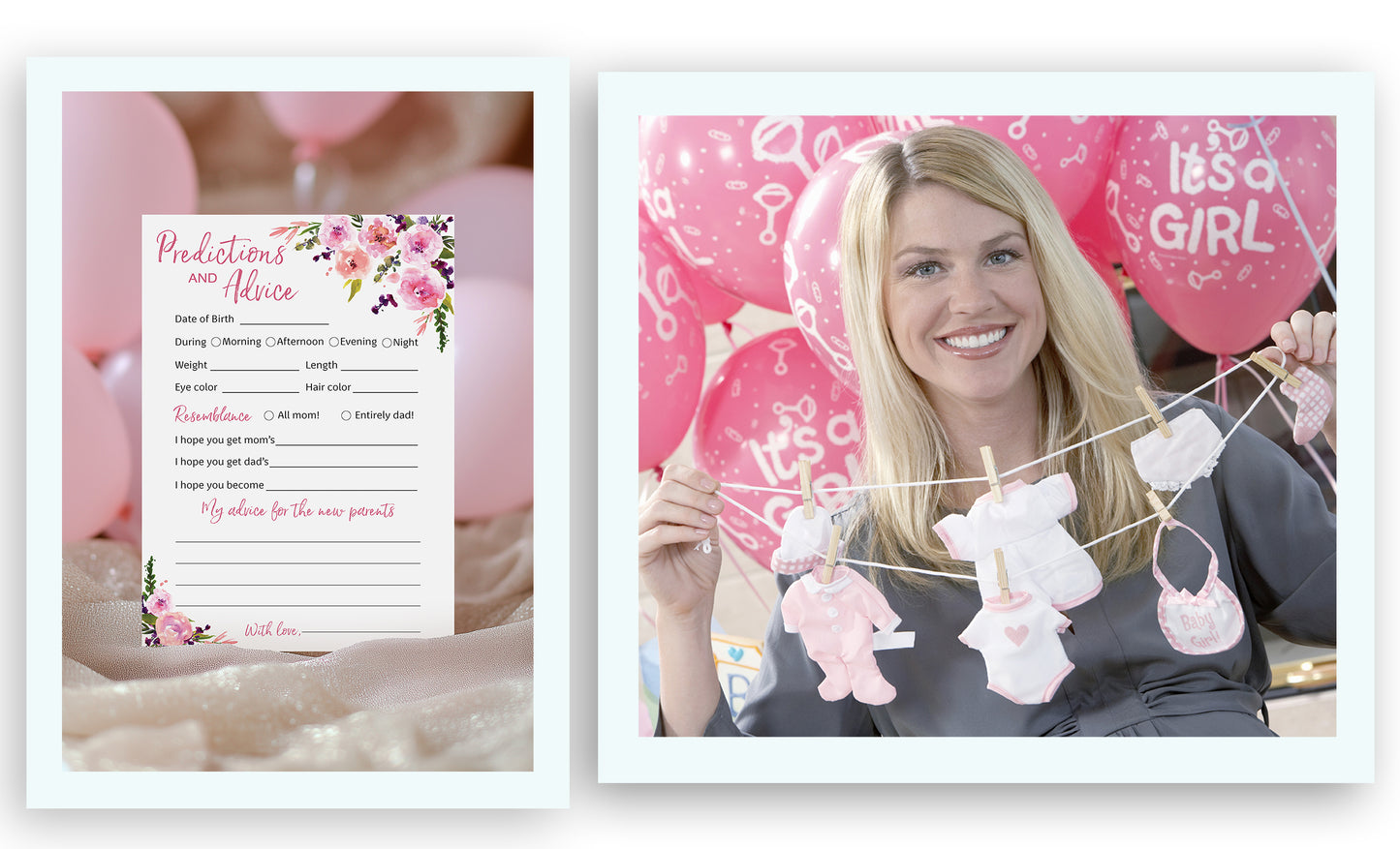Floral Girl Baby Shower Game - Predictions & Advice Cards • SET of 25