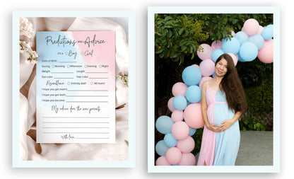 Blue of Pink Theme Baby Shower Game • Predictions & Advice Cards • SET of 25 • Girl or Boy Gender Reveal