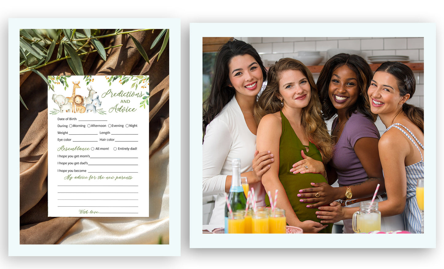 Safari Animals Baby Shower Game - Predictions & Advice Cards • SET of 25