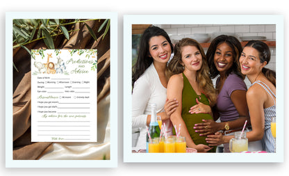 Safari Animals Baby Shower Game - Predictions & Advice Cards • SET of 25