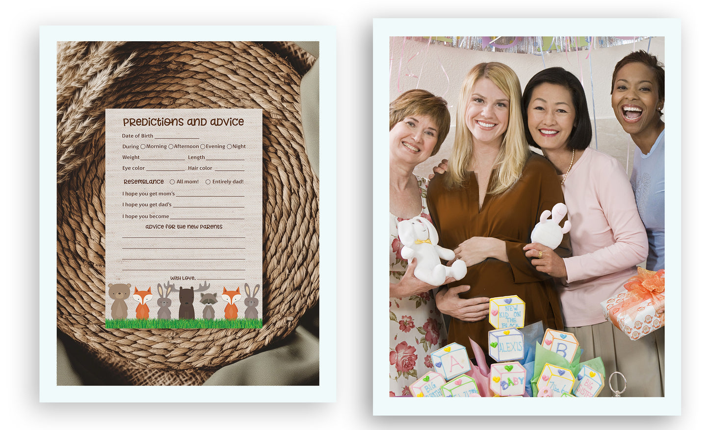 Woodland Animals Baby Shower Game - Predictions & Advice Cards • SET of 25