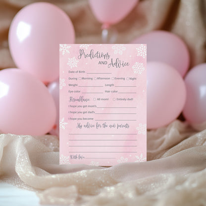 Snowflakes Baby Prediction & Advice Cards • Pack of 25 • Pink Girl Winter Wonderland Baby Shower