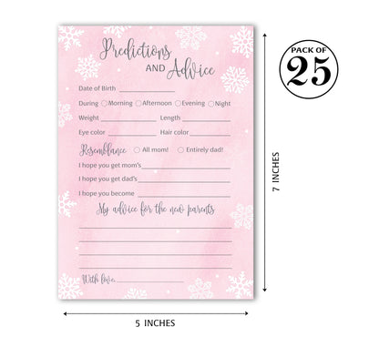 Snowflakes Baby Prediction & Advice Cards • Pack of 25 • Pink Girl Winter Wonderland Baby Shower