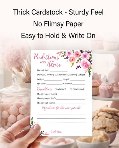 Floral Girl Baby Shower Game - Predictions & Advice Cards • SET of 25