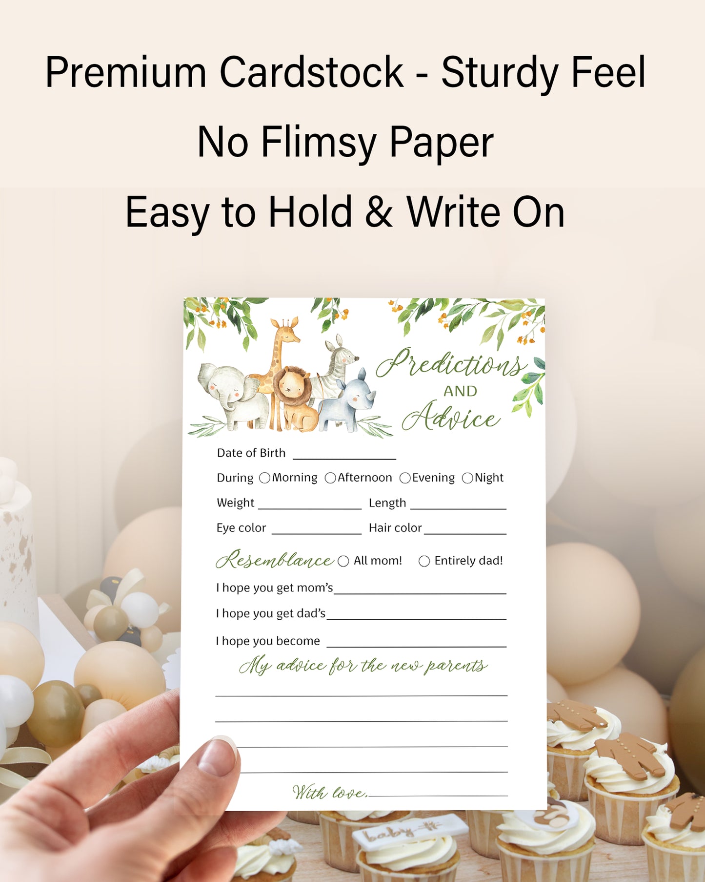 Safari Animals Baby Shower Game - Predictions & Advice Cards • SET of 25