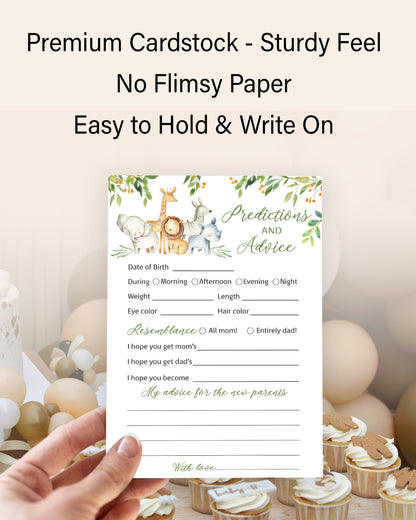 Safari Animals Baby Shower Game - Predictions & Advice Cards • SET of 25