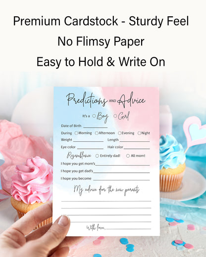 Blue of Pink Theme Baby Shower Game • Predictions & Advice Cards • SET of 25 • Girl or Boy Gender Reveal
