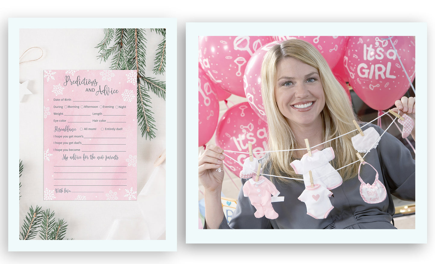 Snowflakes Baby Prediction & Advice Cards • Pack of 25 • Pink Girl Winter Wonderland Baby Shower