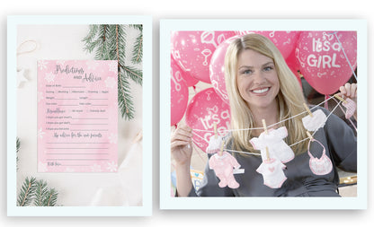 Snowflakes Baby Prediction & Advice Cards • Pack of 25 • Pink Girl Winter Wonderland Baby Shower