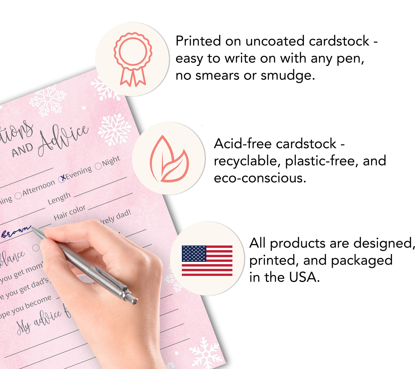 Snowflakes Baby Prediction & Advice Cards • Pack of 25 • Pink Girl Winter Wonderland Baby Shower