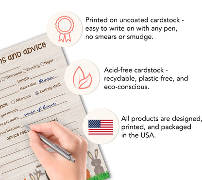 Woodland Animals Baby Shower Game - Predictions & Advice Cards • SET of 25