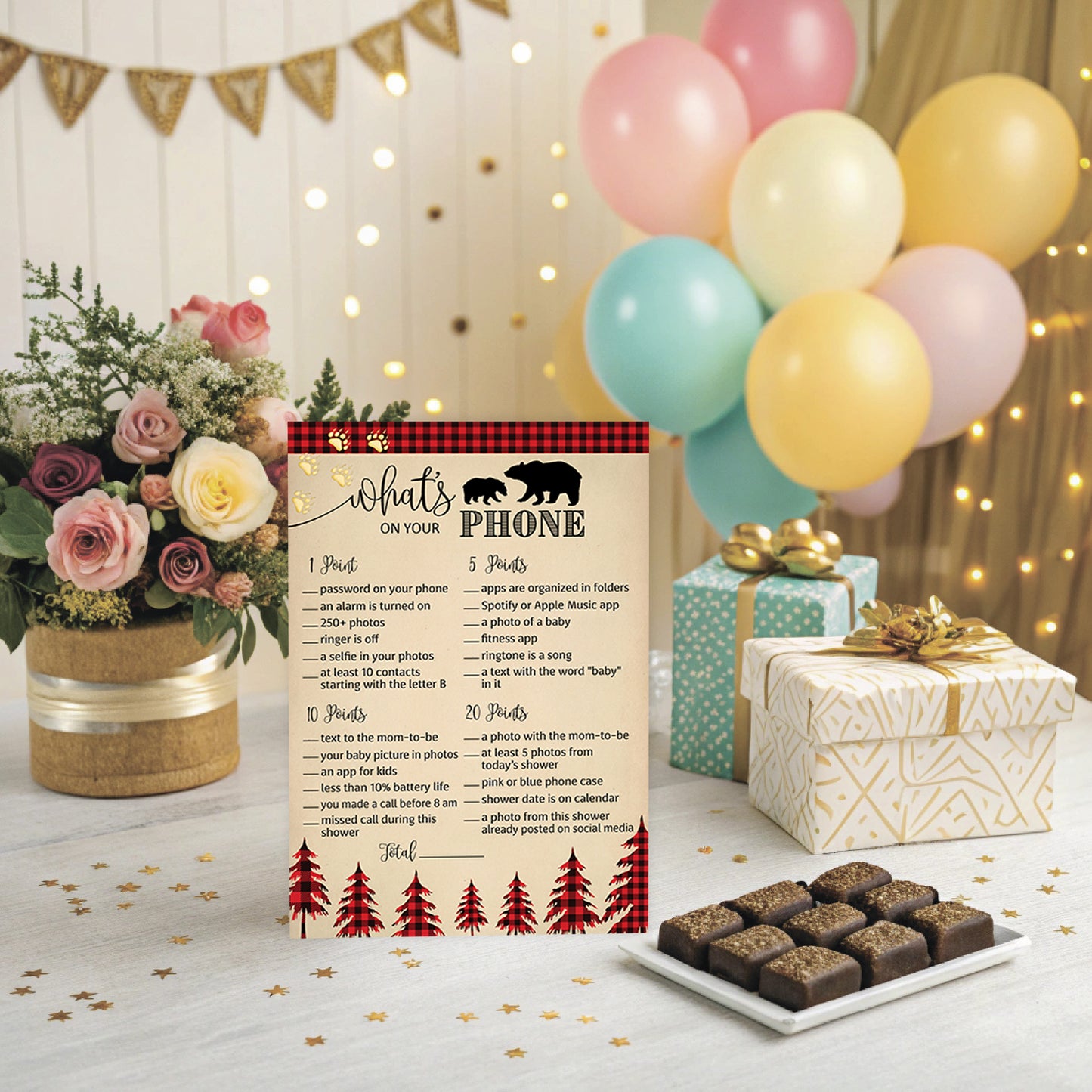 Lumberjack What’s On Your Phone • 25 Cards • Buffalo Plaid Baby Shower