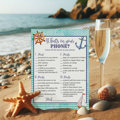 Nautical Baby Shower Game — WHAT'S ON YOUR PHONE - Printed