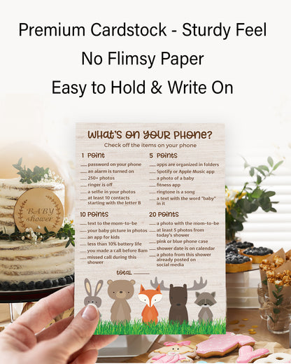 Woodland Animals Baby Shower Game - What's On Your Phone • SET of 25