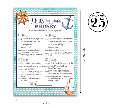 Nautical Baby Shower Game — WHAT'S ON YOUR PHONE - Printed