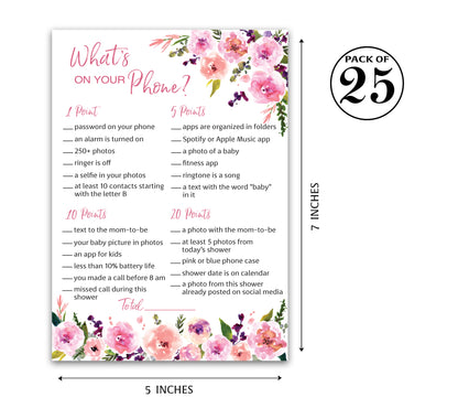 Floral Girl Baby Shower Game - What's On Your Phone • SET of 25