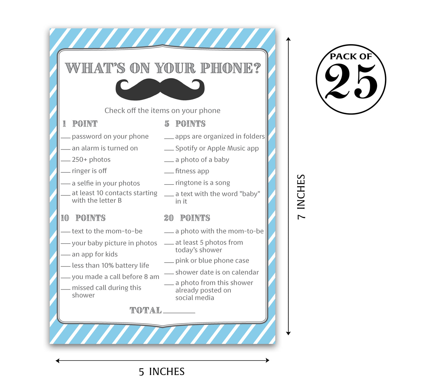 Mustache Boy Baby Shower Game - What's On Your Phone • SET of 25