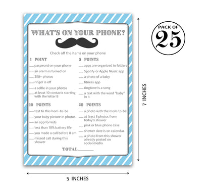 Mustache Boy Baby Shower Game - What's On Your Phone • SET of 25