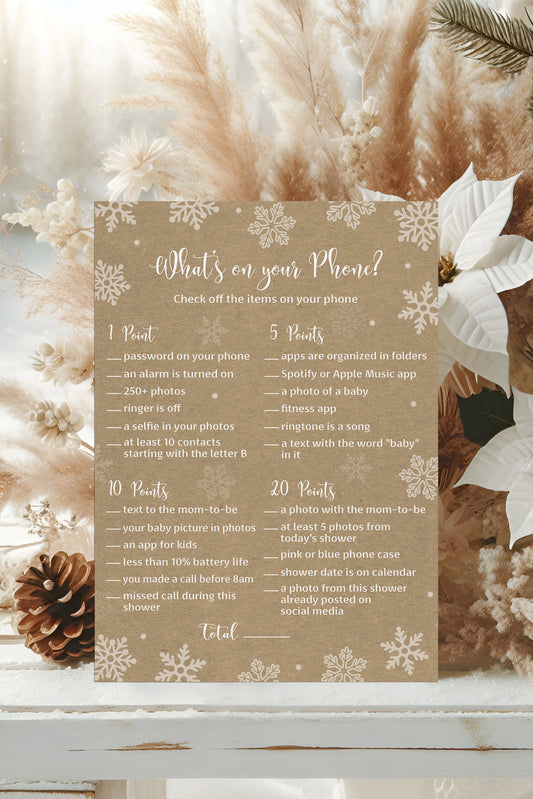 Decorative sign with text on a festive background with pampas grass, pinecones, and white flowers.