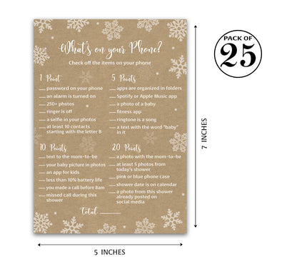 Snowflakes Baby Shower Game – What’s on Your Phone • Pack of 25 • Winter Wonderland Gender Neutral Shower Gender Reveal