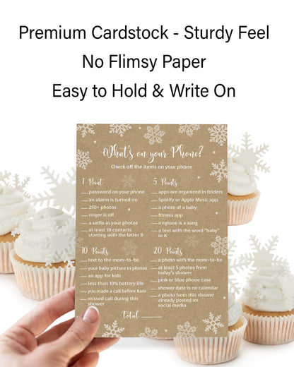 Snowflakes Baby Shower Game – What’s on Your Phone • Pack of 25 • Winter Wonderland Gender Neutral Shower Gender Reveal