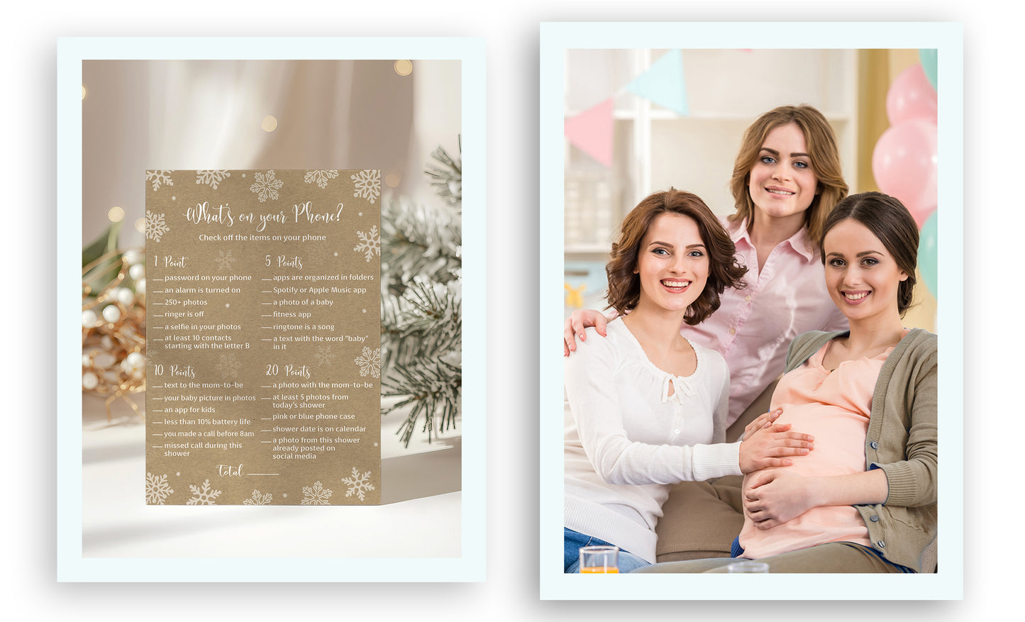 Snowflakes Baby Shower Game – What’s on Your Phone • Pack of 25 • Winter Wonderland Gender Neutral Shower Gender Reveal