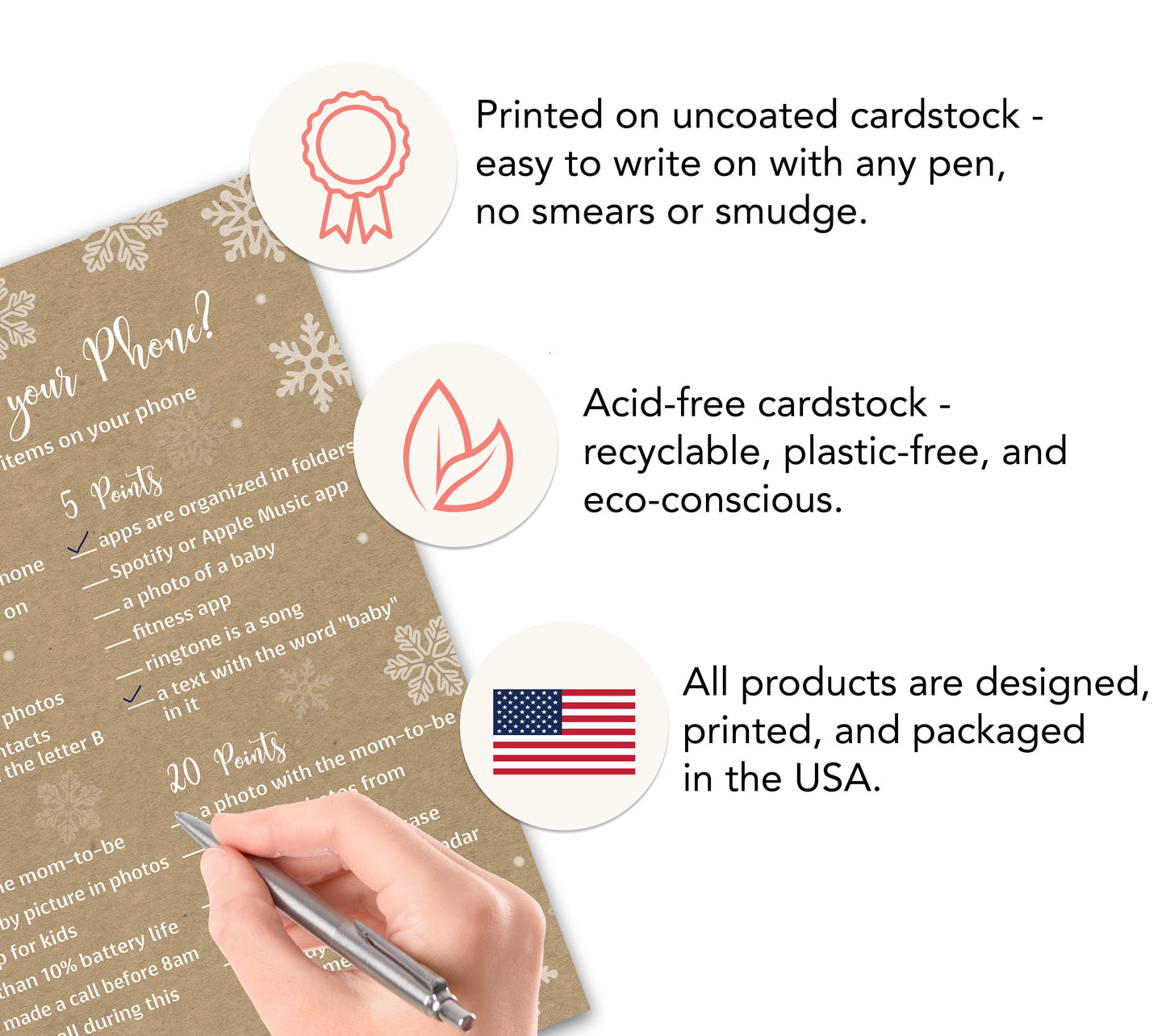 Snowflakes Baby Shower Game – What’s on Your Phone • Pack of 25 • Winter Wonderland Gender Neutral Shower Gender Reveal