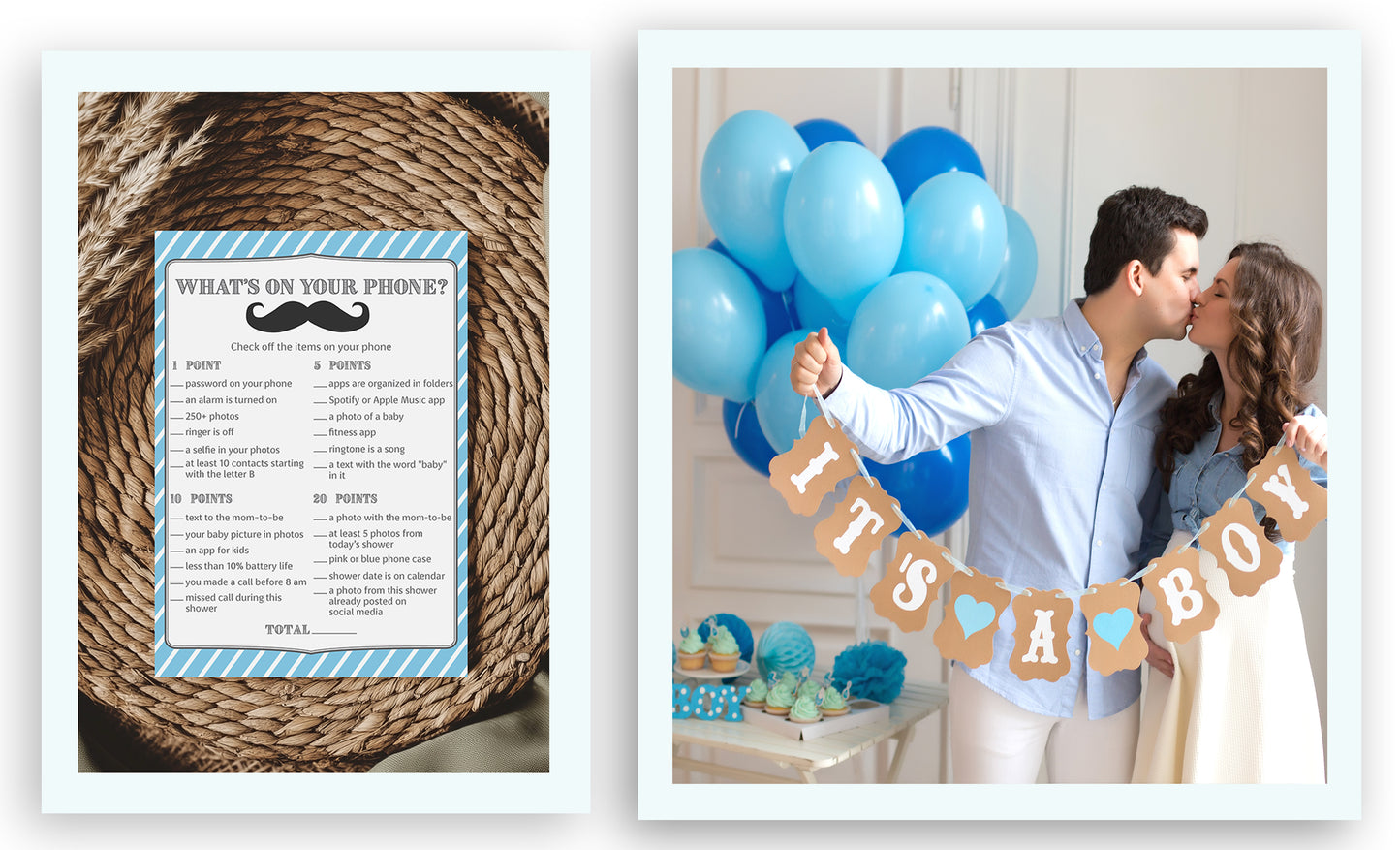 Mustache Boy Baby Shower Game - What's On Your Phone • SET of 25