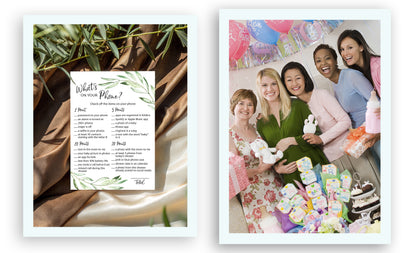 Greenery Theme WHAT'S ON YOUR PHONE Baby Shower Game • Pack of 25 • Printed