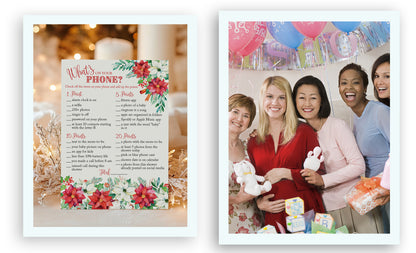Christmas Baby Shower Game – “What’s On Your Phone?” – Pack of 25 Cards – Fun Holiday Baby Shower Activity for Winter or Xmas Parties