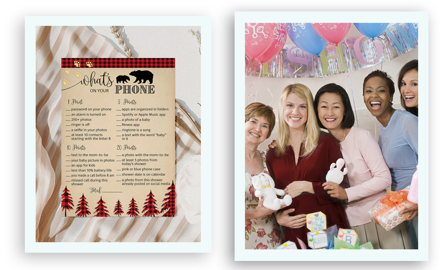 Lumberjack What’s On Your Phone • 25 Cards • Buffalo Plaid Baby Shower